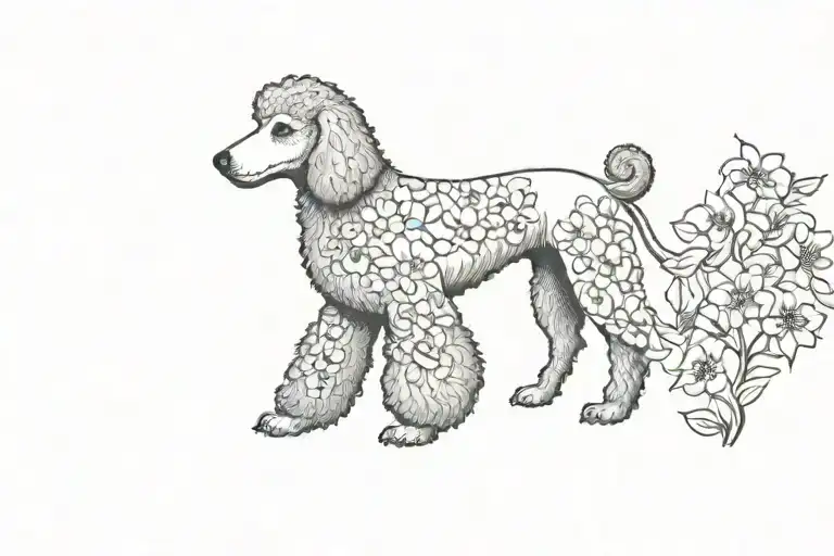 Standard Poodle Dog Silhouette With Dogwood Flowers