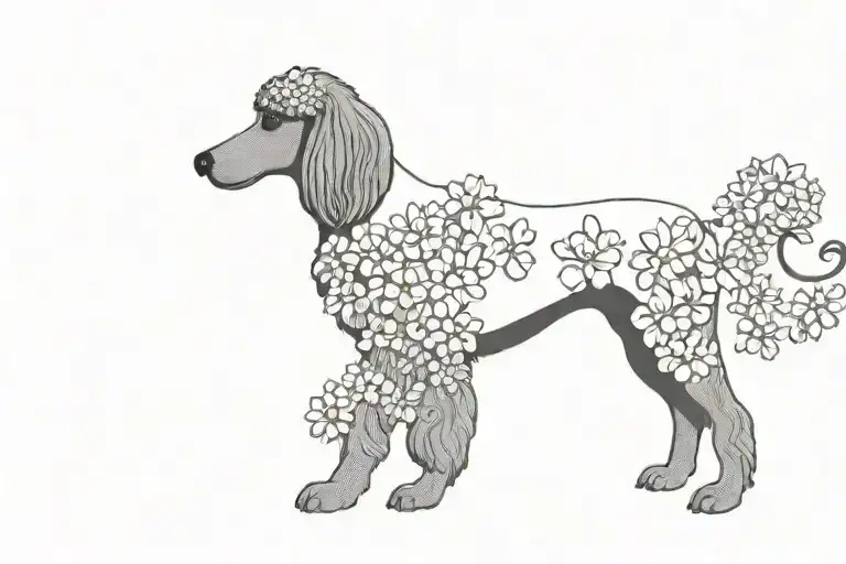 Standard Poodle Dog Silhouette With Dogwood Flowers