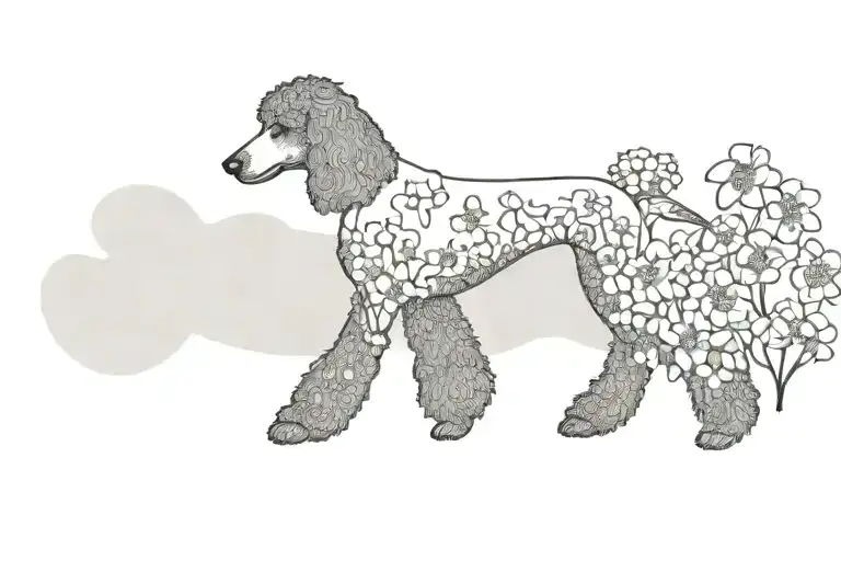 Standard Poodle Dog Silhouette With Dogwood Flowers