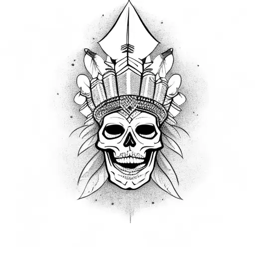 A Skeleton Wearing An Indian Headdress