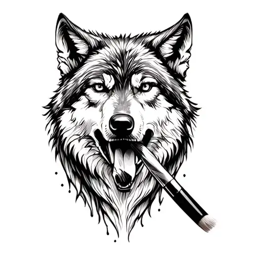 Wolf With Paintbrush In Mouth
