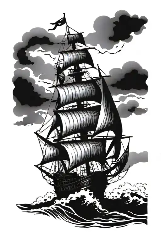 Pirate Ship Sailing Through Stormy Seas