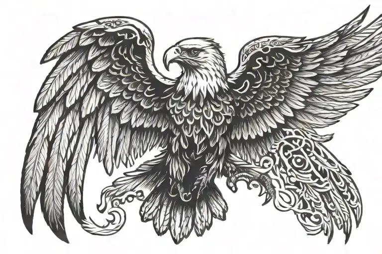 Eagle With Wings Spread Wide And Name Luis Salamanca On The Wings