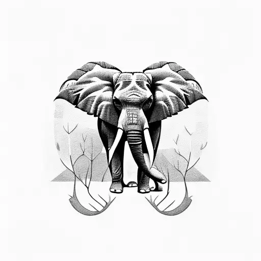 Plants With An Elephant And Great Horned Owl