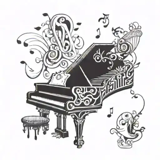 A Whimsical Piano Key Design Intertwined With Cartoon Characters Playing Music