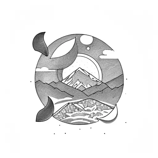 Half Moon With Mountain In The Bakckground