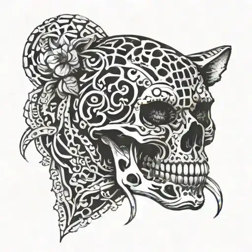 Skull With Jaguar Surrounded