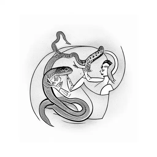 Woman And Snake Looking At Eachother On The Moon