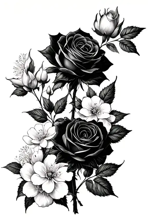 Rose And Honeysuckle Flowers