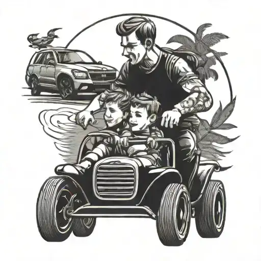 Dad And Son Driving A Car Together