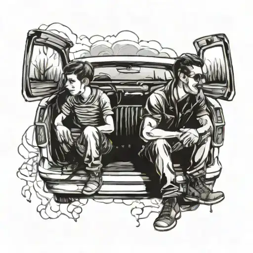Dad And Son Sitting In A Car Together