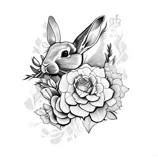 Black And White Rabbit With Flowers Inside