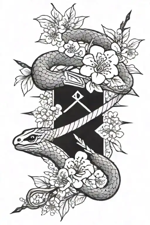 Snake And Arrow With Japanese Cherry Blossom