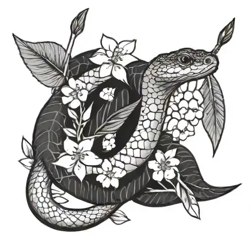 Snake And Arrow With Japanese Cherry Blossoms
