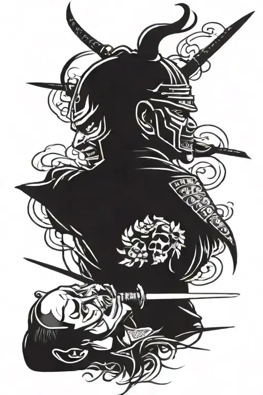 Samurai In A Death Mask Fights A Demon