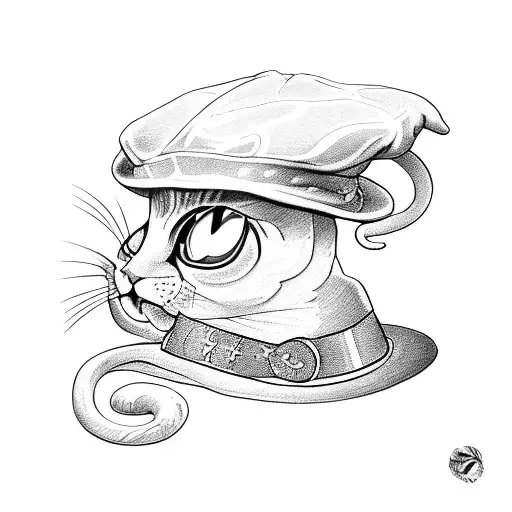 Cat In Lawyer's Cap With Snake In His Teath