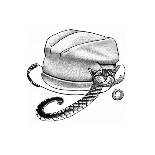Cat In Lawyer's Cap With Snake In His Teeth