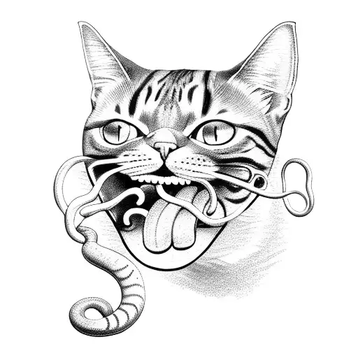 Cat With Snake In His Mouth