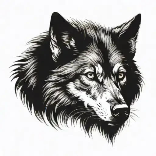 Black Wolf On Half Chest