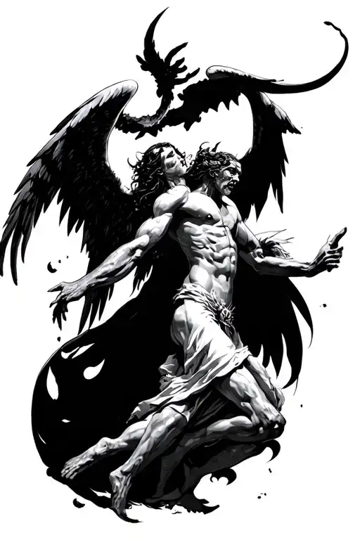 Angels And Demons Fighting With Dark Bacround