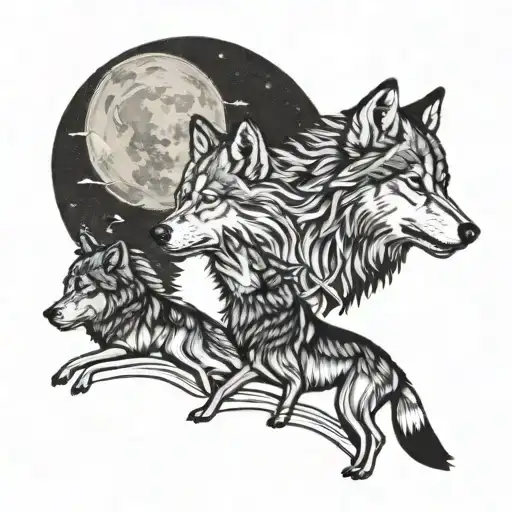Pack Of Wolves Howling At The Moon