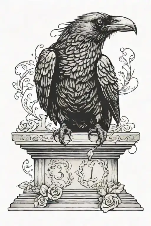 Black Crow With A Wedding Ring In Its Beak Perched On Top Of A Headstone
