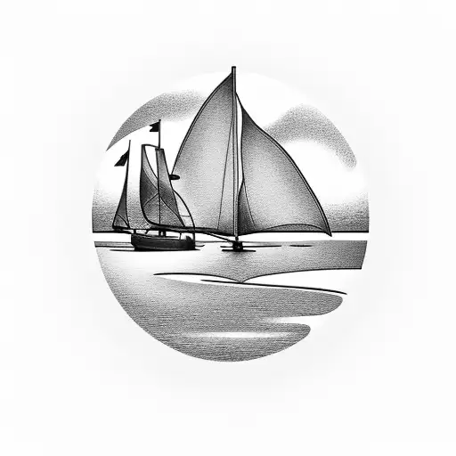 A Beautiful Sunset Beach Scene With A Sailboat Sailing In The Distance