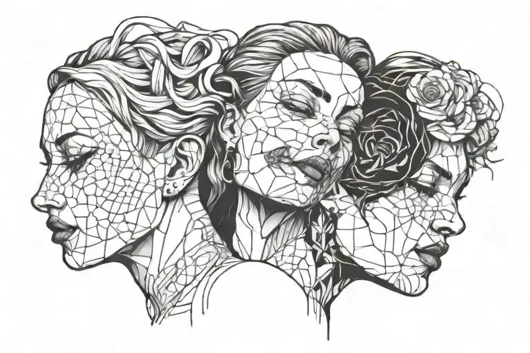 Female Faces Being Pulled Apart Yet Connected