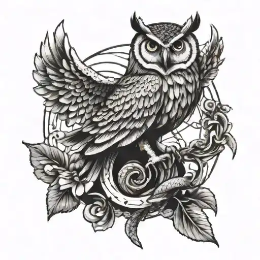 Owl With Spreaded Wings Holding A Snake In Her Claws