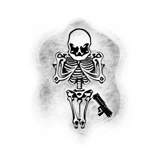 American Traditional Cowboy Skeleton Holding A Revolver