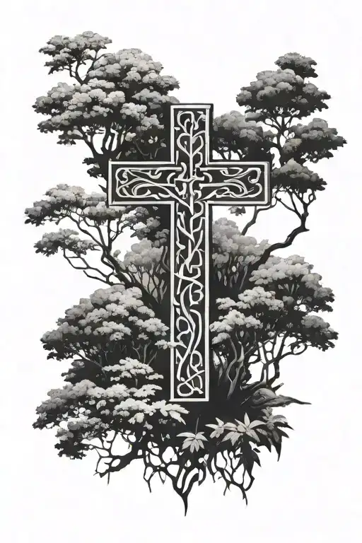 Christian Cross With Trees