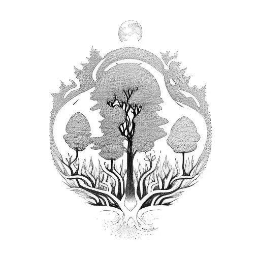 A Mystical Forest Scene With A Hidden Tree Of Life As The Centerpiece