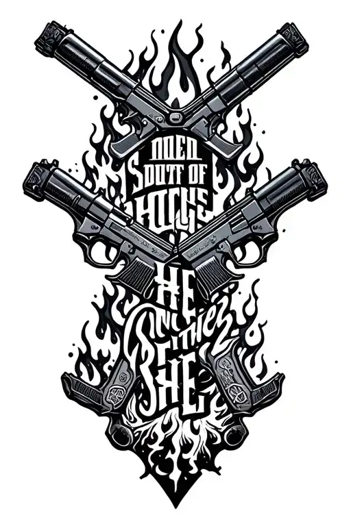 Guns And Fire Flames With A Quote