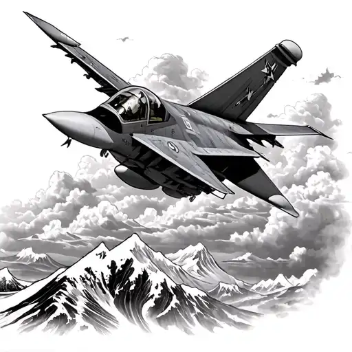 F16 Fighter Jet At Mountain Waves Clouds