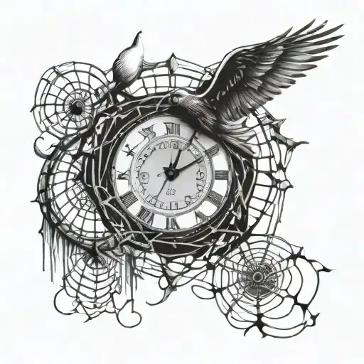 Spider Web Clock With Bird Flying