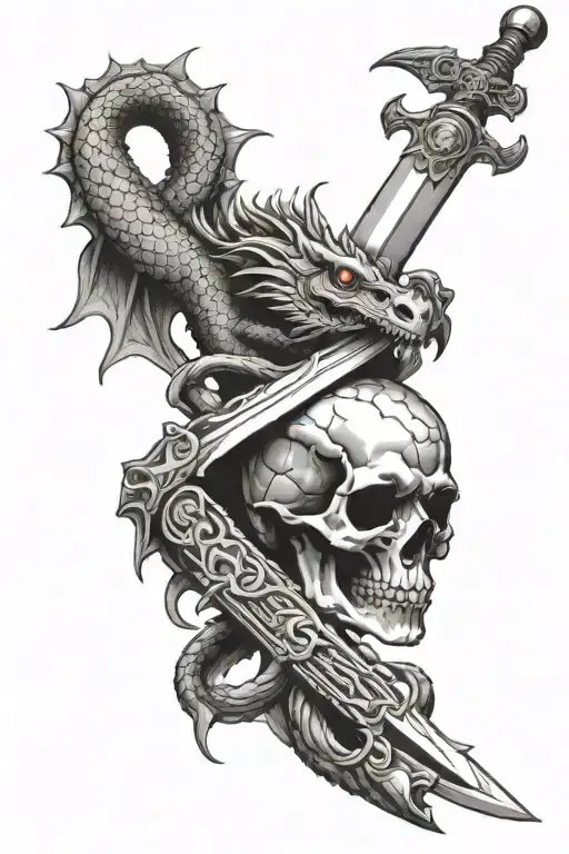 Basilisk Wrapped Around Sword And Skull