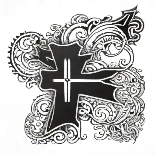 Cross Tattoo With A Word On Each Side