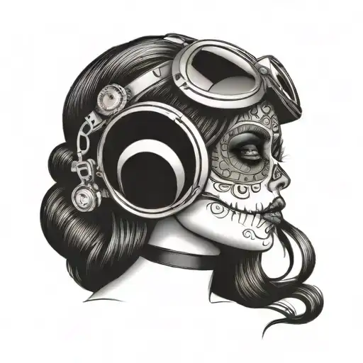 A Dia De Los Muertos Inspired Tattoo Of A Girl Sugar Skull Pilot Wearing Aviator Goggles