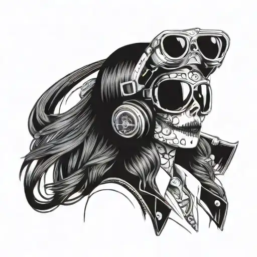 A Dia De Los Muertos Inspired Tattoo Of A Girl Sugar Skull Pilot Wearing Aviator Goggles Veil