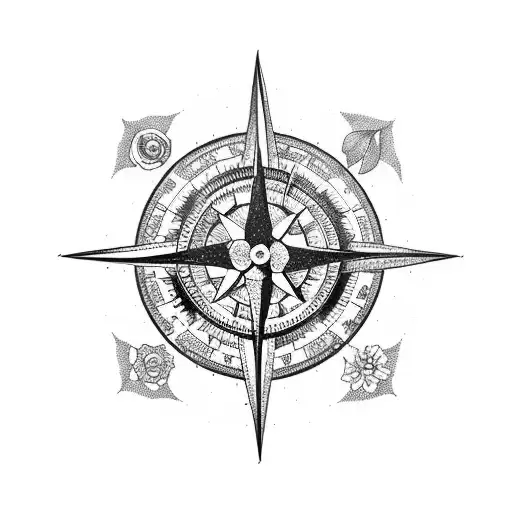 A Compass Surrounded By Various Flowers