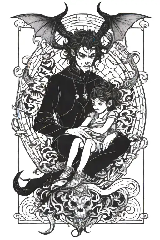 Demon Holding Girl Sitting