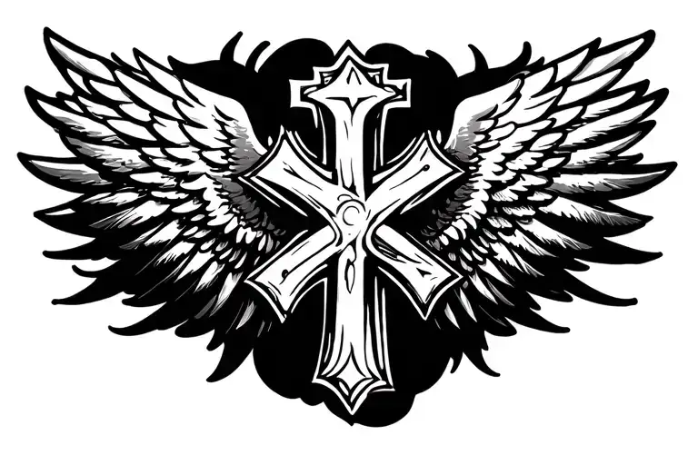 Religious Cross With Wings
