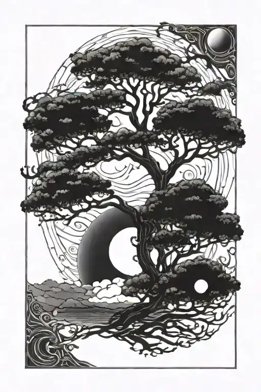 Tree And Moon And Sun And Moon