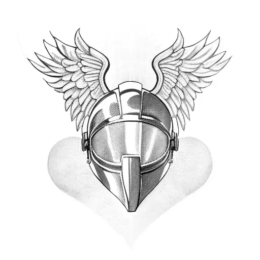A Heart-shaped Spartan Helmet Surrounded By Angelic Wings