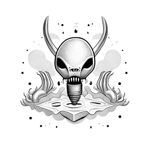 Alien Smoking A Joint Wearing A T-shirt With A Tooth Icon