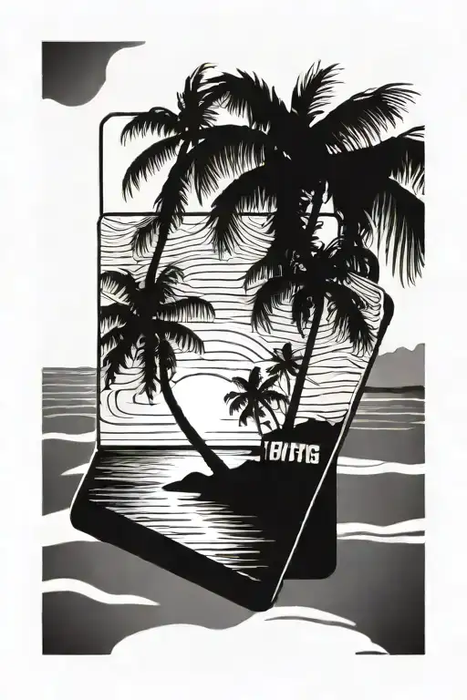 Beach Sunset With Palm Trees And Polaroid Picture