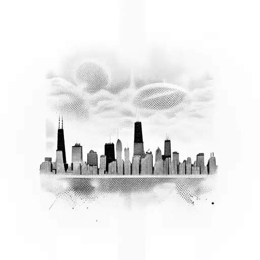 Chicago Skyline With Sports Team Logos Incorporated