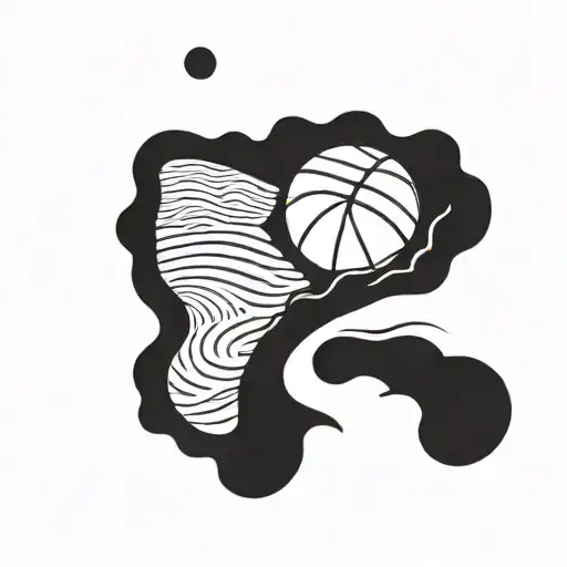 A Minimalist Tattoo Of A Basketball Merging Into A Beach Wave