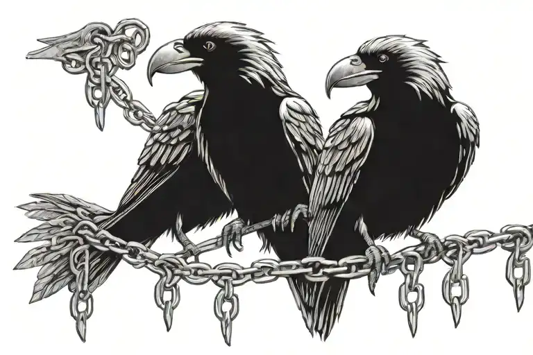 Two Slavic Painted Black Crows With Chains In Their Beaks