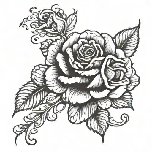 Rose And Filigree Lines With Flowers
